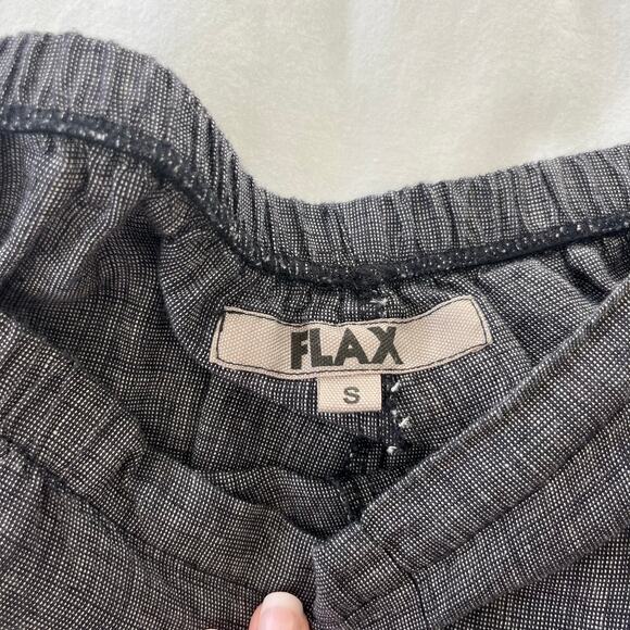 Flax By Jeanne Engelhart Linen Black Checked Pattern Textured Pull On Pants - Picture 3 of 9